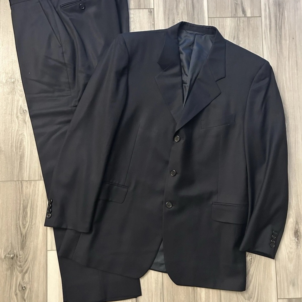 Hickey Freeman Blue Suit Mink Cashmere Wool Size 43 EUC